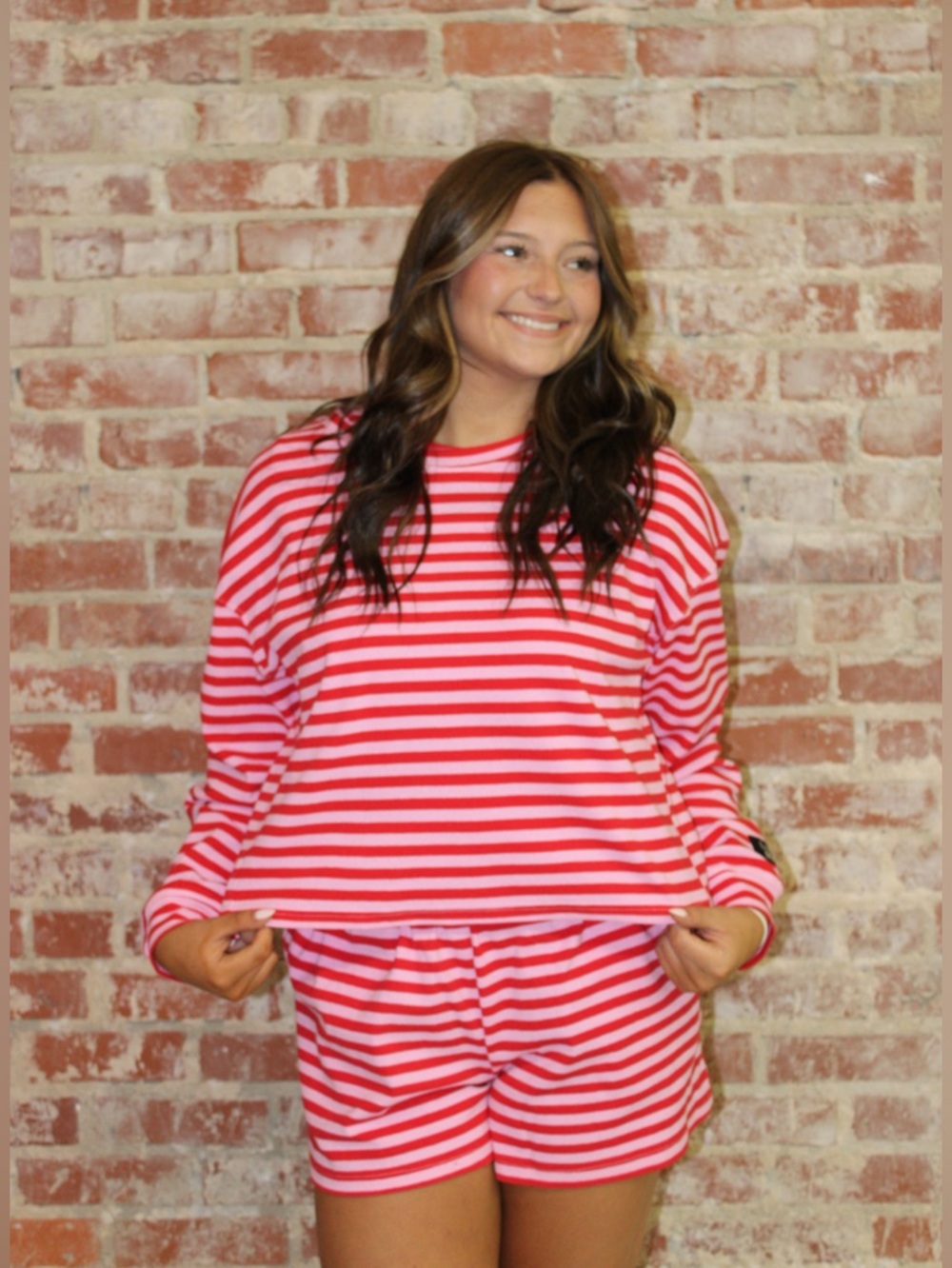 Lulu Mac Pink With Red Stripe Long Sleeve Shirt